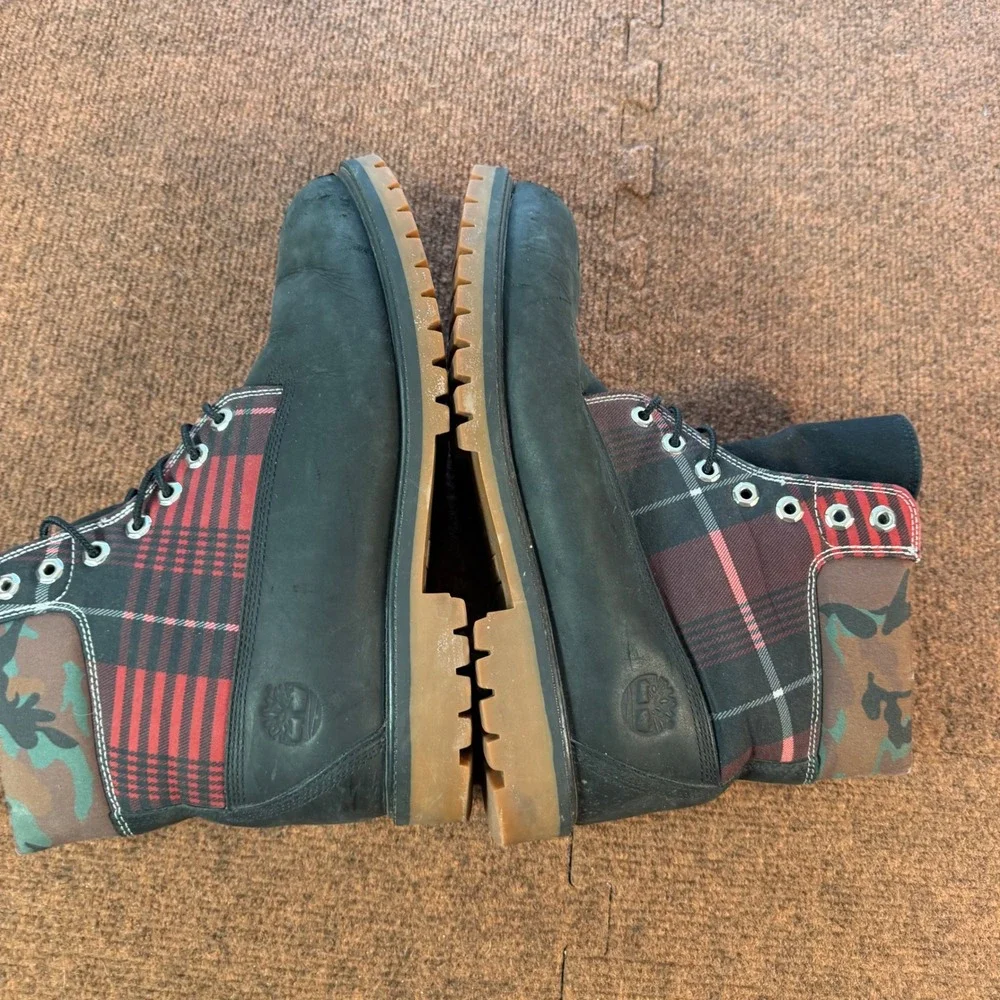 Timberland Premium 6 Inch work fit A- Boots Mens 12 Black Plaid Camo A5M7P A6559